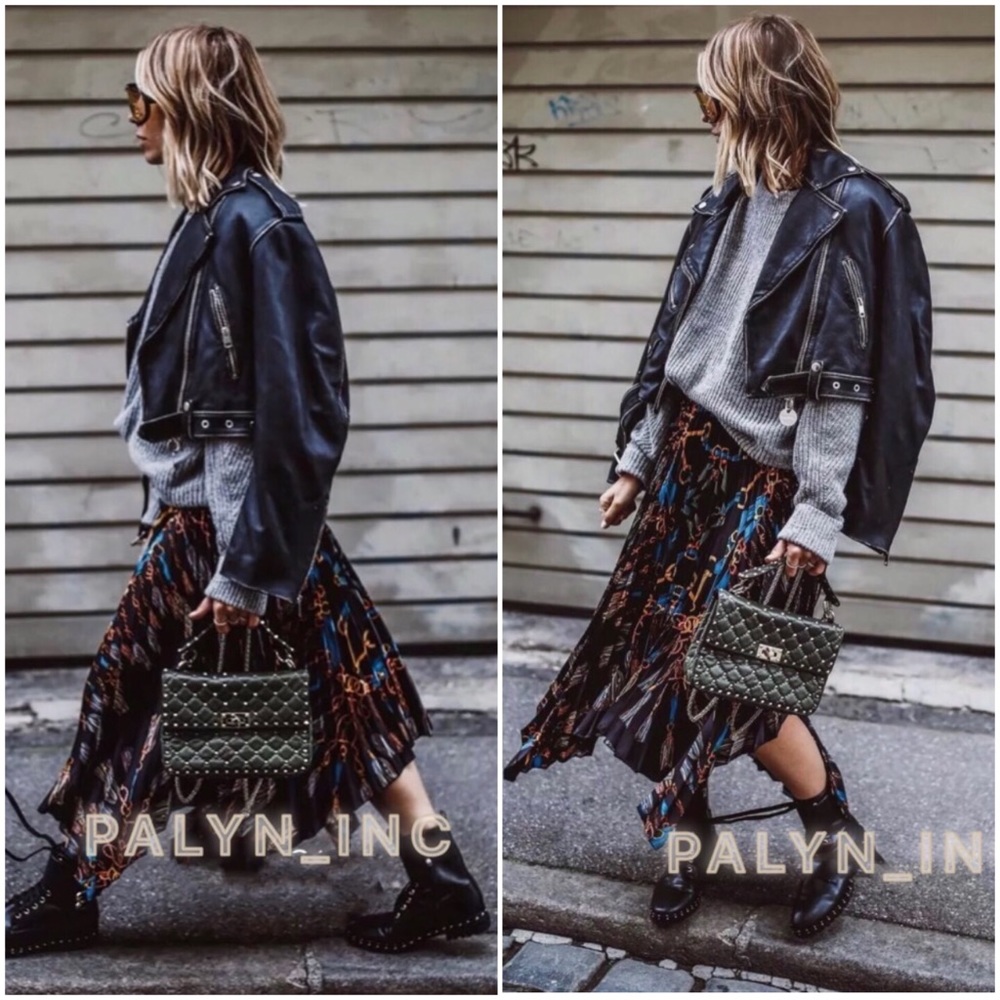 ❤️NWT ZARA CHAIN PRINT ASYMMETRIC PLEATED SKIRT - Picture 6 of 8
